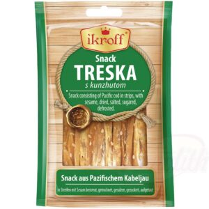 "ikroff" Закуска из трески соломкой, обсыпанная кунжутом, сухая и соленая, размороженная 36 g