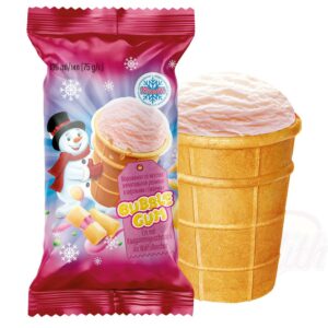 glace au goût de chewing gum "bubble gum", en gobelet gaufré