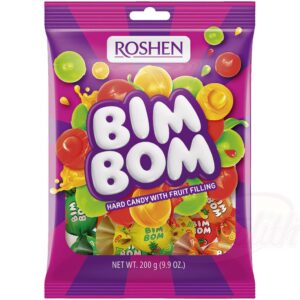 "bim bom" карамель c начинкой со вкусами: земляника, ананас, груша, тутти фрутти.