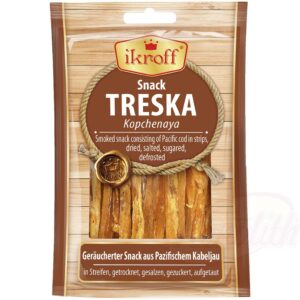 ikroff" Копченая Закуска из трески соломкой, сухая и соленая, размороженная 36 g